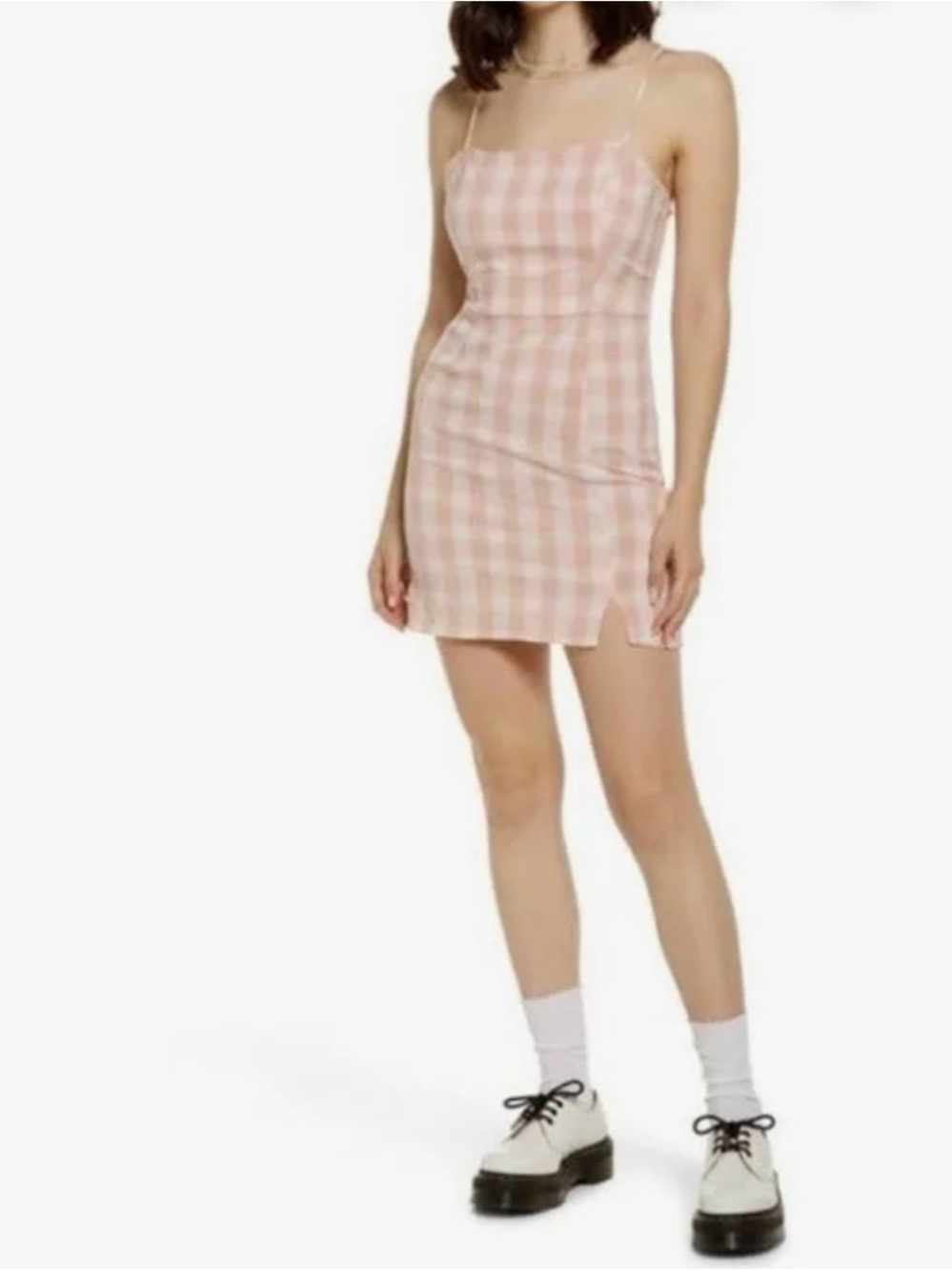 Nordstrom BP Peach Plaid Spaghetti-Strap Dress